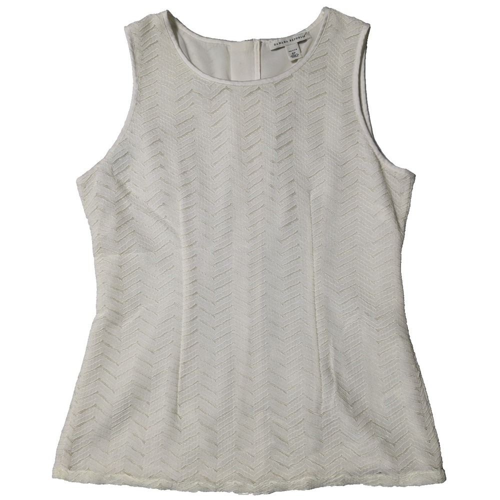 BANANA REPUBLIC Women Size 6P Ivory Lace Nylon Sleeveless Lined Zip Back Blouse‎